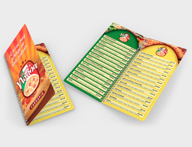 Cardápio Wire-o com 10 Páginas em PVC 0,5mm Fosco Frente e Verso 13,7x29,4cm - 4x4 - 100 unid